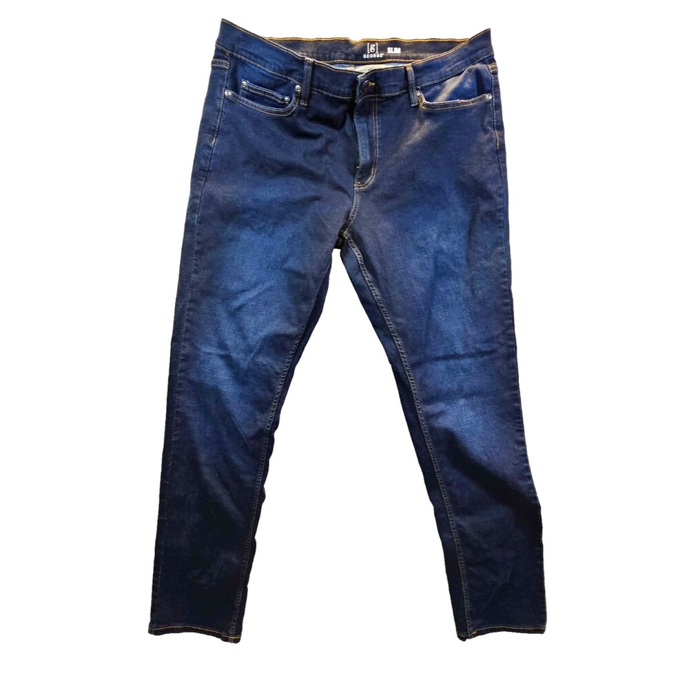 GEORGE Men’s Size 38x34 Slim Denim Jeans Straight Leg Stretch Dark Wash